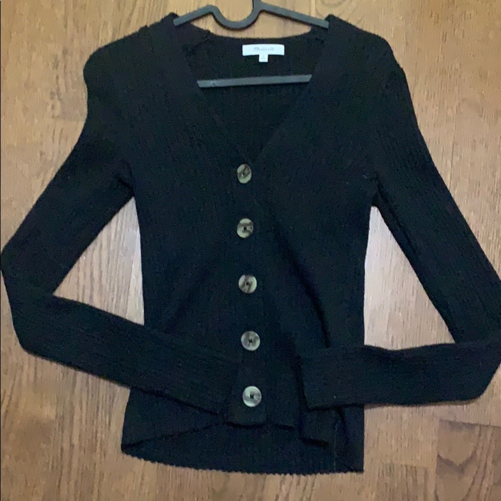 Madewell black Shrunken Ribbed Cardigan Sweater